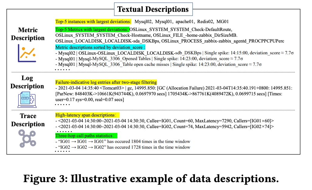 Illustrative example of textual data descriptions